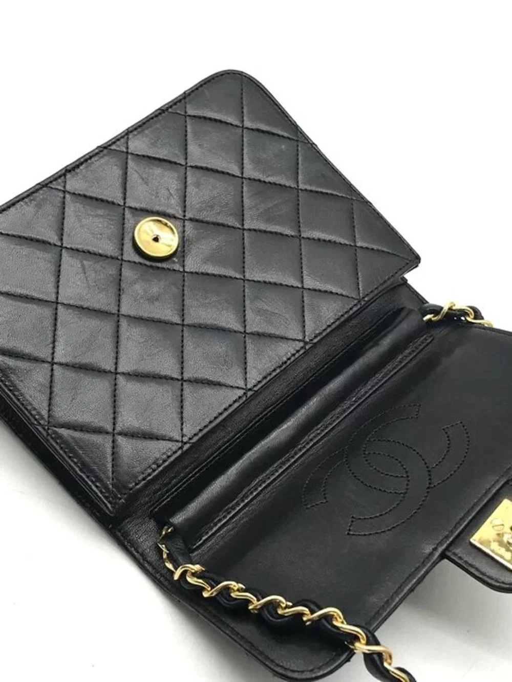Authentic CHANEL Classic mini single flap black lambskin shoulder bag